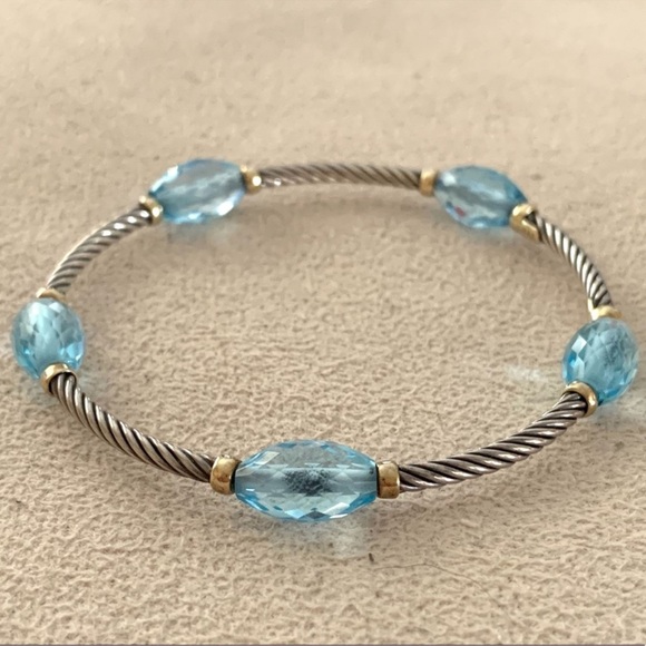 RARE David Yurman bijoux 18k blue topaz station bangle - Picture 2 of 10